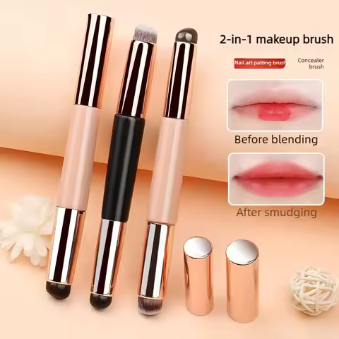 2-in-1 Dual-End Silicone Lip Brush Concealer Brush with Cap Portable Round Head Multi-Function Lipst