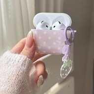 Cute Purple Wave Point Bow Strawberry Pendant Protective Case for Airpods 4 3 2 1 Airpods pro 4 3 2 