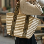 蔻依Chloe woody草編拚皮革托特包