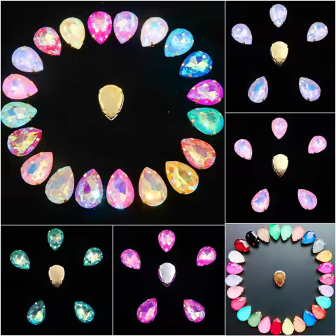 Water Drop Shape Gold Claw Settings 7*10 10x14 13*18mm Jelly Candy & AB Colors Glass Crystal Sew On