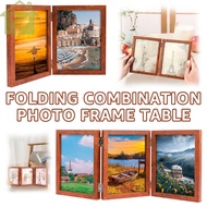 Hinged Photo Frame Double/Trifold Folding Picture Frame 180° Foldable Wood Folding Picture Frame for