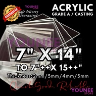 7 x 14 inches to 7++ x 15++ inches acrylic sheet with 2mm, 3mm 4mm and 5mm / transparent akrilik