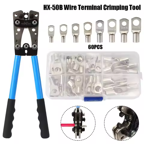 HX-50B Crimping Pliers 60pcs Auto Copper Ring Terminals Wire Crimp Connector Battery Terminal Solder
