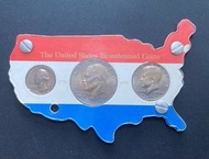【Rare】1776-1976 the 🇺🇸 United States Bicentennial 3-Coin Set in Plastic Map Holder【罕見】美國 獨立200週年 紀念幣