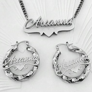 1set Fashion Personalized Customized Text, Double-Layer Nameplate Necklace, 5cm Erring,45+5cm Neckla
