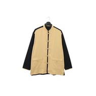 Back to Green-長袖襯衫 拼接黑與卡其中山裝T-09//vintage shirt