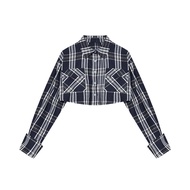 Agu One 2025 Autumn New Style Short Plaid Shirt Womens Fashion Outerwear Polo Collar Long Sleeve Com
