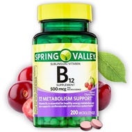 Sublingual B12 500 mcg- Spring Valley 500 mg Cherry Flavor 200 ct (Pack of 1)