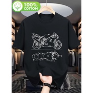 Men's Ninja ZX6R Motorcycle Blueprint T-Shirt - 100% Cotton 180g Casual & Sport Bike Tee with Ninja 
