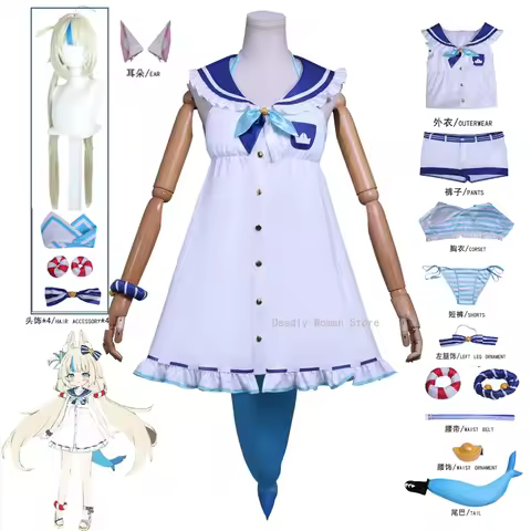 In Stock Vtuber Hololive Gura Shark Sameko Saba Cosplay Costumes Wig Furry Tail Ear Full Sets Hallow