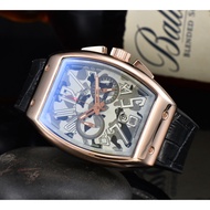 Franck Muller New Product Two-Eye Dial Quartz Movement Square Dial Genuine Leather Strap Swiss Wrist Watch