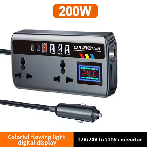 Car Inverter 12V-24V To 220V Power Converter PD+QC3.0 4 USB Phone Charger 200W 9 In 1 Cigarette Ligh