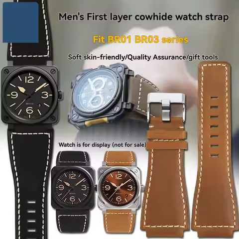 For Bell&Ross watch strap BR men's watch belt BR01 BR03 Leather watchband bracelet Bell Ross 35X24mm