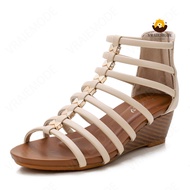 VRAIEMODE Ankle Strap Wedge Sandals Hollow Bohemian Sandals Peep Toe Roman Shoes Lightweight Roman S