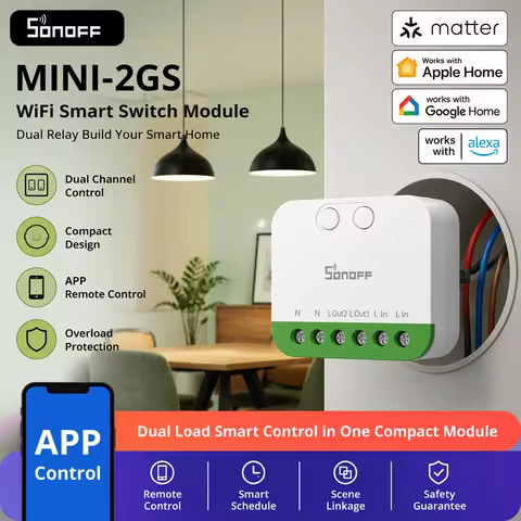 SONOFF MINI DUO 2-Gang Matter WiFi Smart Switch MINI-2GS Dual Relay Control Smart Home Automation Al