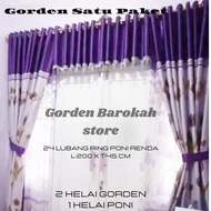 gorden satu paket hordeng ruang tamu satu set motip bunga tulip ungu