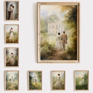 Pride and Prejudice Wall Art, Canvas Print, Oil Painting, Elizabeth Bennet and Mr. Darcy, Rustic Sty