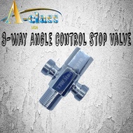 A-Class SUS304 Stainless Steel 3-Way Angle Control Stop Valve 1/2 inch(15mm) Water Diverter Bathroom