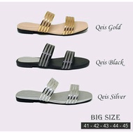 Striped Sandals Wanita BIG Size 41-45 Black JUMBO Line Flat Sandals for Party Wide Fat Foot Sandals,