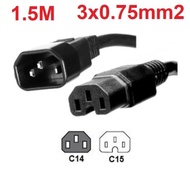 C15 C14 0.75mm 1.5 Meter Power Cord Cable