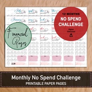 Fuchsdich Printable Monthly NO SPEND Challenge | Financial Budget Money Cash | PDF Download | Cute K
