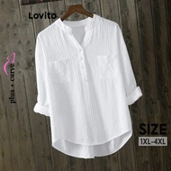 Lovito Plus Size Curve Blouse Casual Plain Button Jacquard Blouse for Women LBL16672