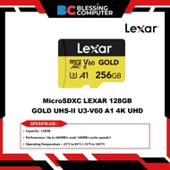 MicroSDXC LEXAR 128GB GOLD UHS-II U3-V60 A1 4K UHD up to 280MB/s Read 100 MB/s Write LMSGOLD128G-BNN