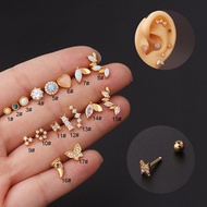 Cartilage Style Crystal Screw In Earring Flat Back Labret Tragus Helix Bar