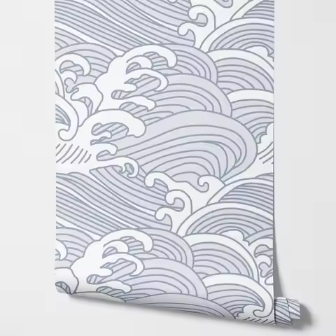 Sky blue Surfs wave Wallpaper, Japanese style, Behind the Great Wave at Kanagawa Wallpaper