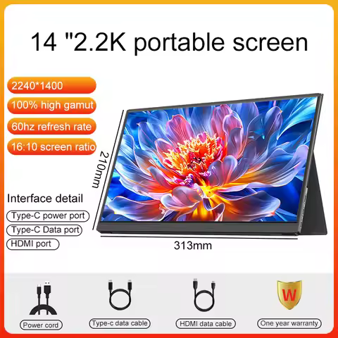 LANLIPU 14inch Portable Monitor 2240*1400 2.2K 100%sRGB Gaming Extension Display for Laptop Switch P