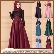 Muslimah Women Plus Size Long Sleeve Lacey Maxi Muslim Dinner Evening Dress Gown dress muslimah (wit