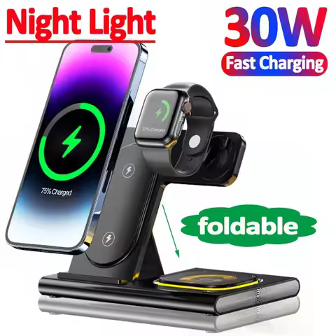 30W Wireless 3 in 1 Charger Stand For iPhone 14 13 12 Pro Max Apple Watch 8 7 Samsung Watch 5 Airpod