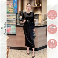 Long Sleeve Boat Neck Twisted Belly Stone Dress. Off-the-Shoulder Maxi Bodycon Party Dress Made of W