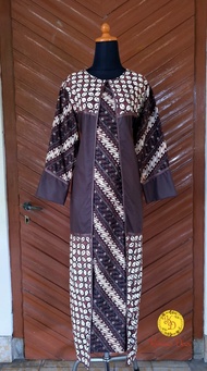 Gamis Batik Cap Sogan Kombinasi Polos