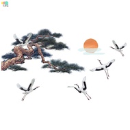 Sunset White Crane Pine Wall Sticker Self-Adhesive Chinease Style Wall Decals Easy Installation for Home Bedroom Living Room Home Decoration Removable Wall Stickers &amp; Murals