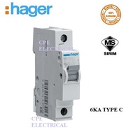 HAGER MU Series 6A 10A 16A 20A 32A 40A 1 Pole MCB 6KA WITH SIRIM APPROVE