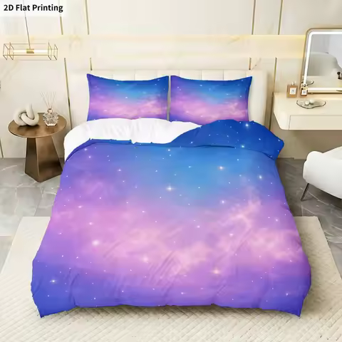 2D Flat Printing 3PCS Duvet Cover, 1 Duvet Cover + 2 Pillowcases (Without Filler), Starry Gradient D