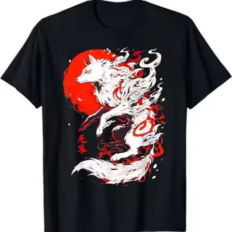 Retro Animal Funny F0x Vintage Okami Basic Japan Style T Shirt