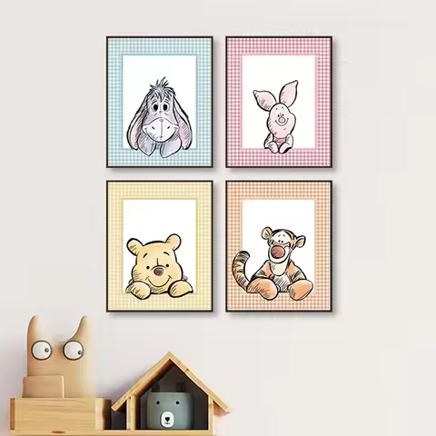 Winnie the Pooh Nursery Art Prints Classic Cartoon Posters Pooh, Piglet, Tigger, Eeyore Canvas Paint