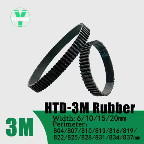 HTD-3M Timing Belt Width 6/10/15/20mm Rubber Closed Loop Length 804/807/810/813/816/819/822/825/828/