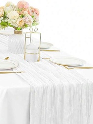 1/2入組180cm白色芝士布桌墊,芝士布波希米亞風格桌墊裝飾,用於婚禮生日假期新娘派對裝飾,呈現鄉村半透明風格