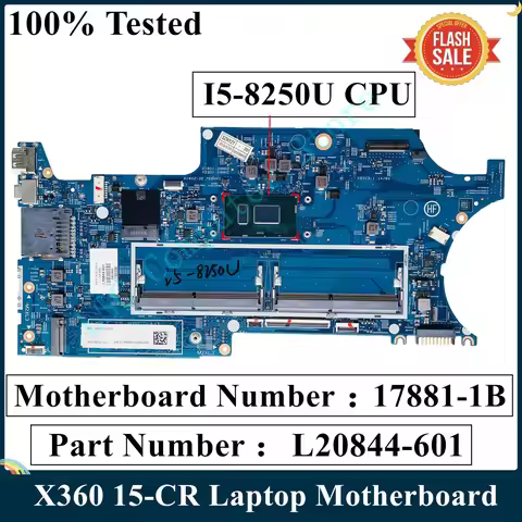 LSC Original For HP Pavilion X360 15-CR 15-CR0053WM Laptop Motherboard L20844-601 I5-8250U CPU 17881