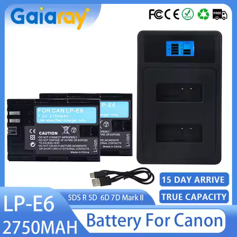 1-4pcs 2750mAh LP-E6 LP-E6N LP E6 Battery + LCD USB Dual Charger For Canon EOS 5DS R 5D Mark II 5D M