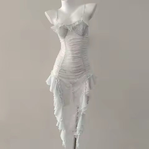 Flower Pajamas Women's Sleepwear Irregular Ruffle Streamer Vintage Long Nightgowns Elegant Female Pr