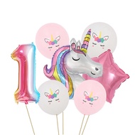 Aluminum Film Balloon Baby Birthday 1-9 Number Balloon Cartoon Unicorn Latex Balloon Set