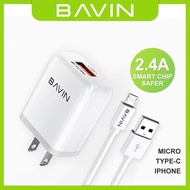 BAVIN Quick Charger PC368 Mini Charger w/ Multi Protection & 1 Meter Cable For Micro/Type-C/iOS