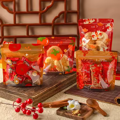 LBSISI Life 50pcs Zipper Bags New Year Stand Bag For Candy Chocolate Cookie Nougat Biscuit Packing G