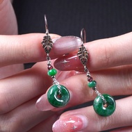 花青翡翠平安扣設計款耳環 925純銀 | 天然緬甸玉翡翠A貨 | 送禮
