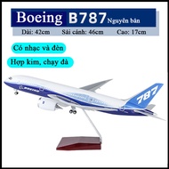 Mô hình máy bay Boeing 787 bằng hợp kim cao cấp có đèn led nhạc và bánh xe dài 42cm kèm chân đỡ