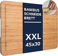 Chopping Board 45 x 30 x 2 cm XL - Organic Bamboo Premium Chopping Board with FSC® Certification (45